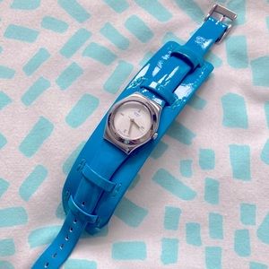 Swatch watch - women’s blue leather cuff
